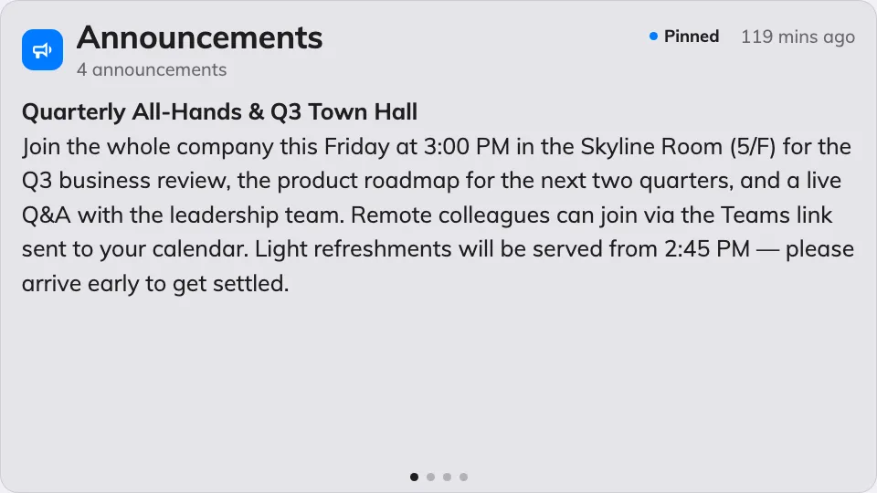 One announcement at a time on the main stage.