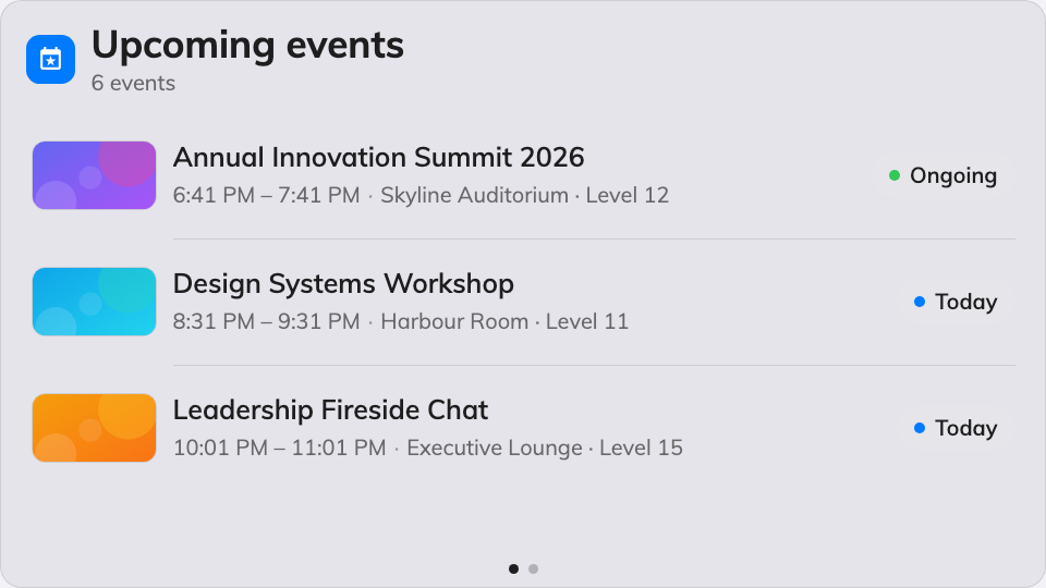 The Event list on the main stage.