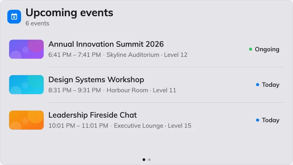 The Event list on the main stage.
