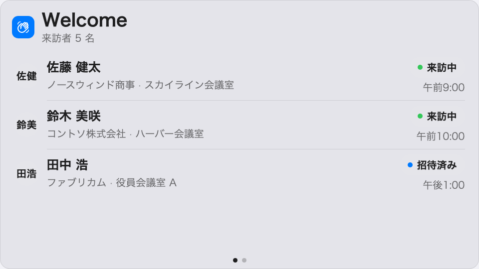ステージに並ぶ、今日の来客の一覧。
