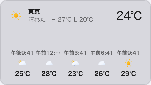 天気ウィジェットのクラシックカード。