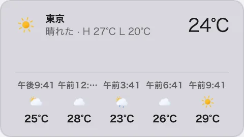 天気ウィジェットのクラシックカード。